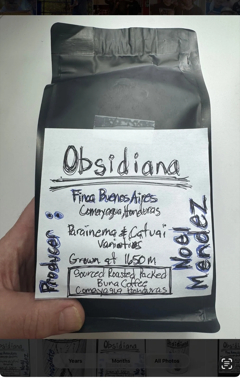 Bag of Obsidiana coffee from Honduras